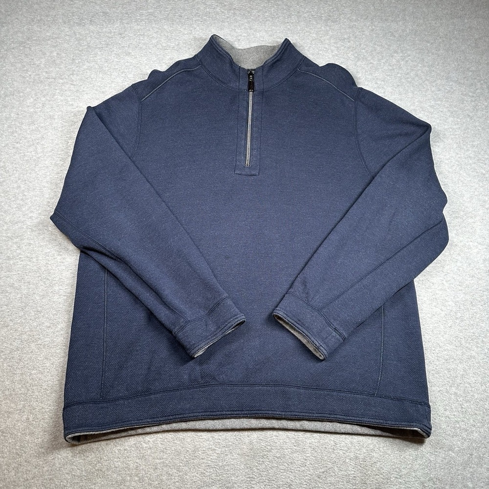 Tommy Bahama Gray Navy 1/4 Zip Pullover Reversible Sweater Men XL‎ Knit NOTE - Picture 4 of 7